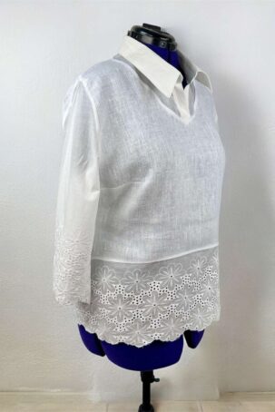 Combo Chemisier / Top en broderie anglaise et lin par Créatibreizh