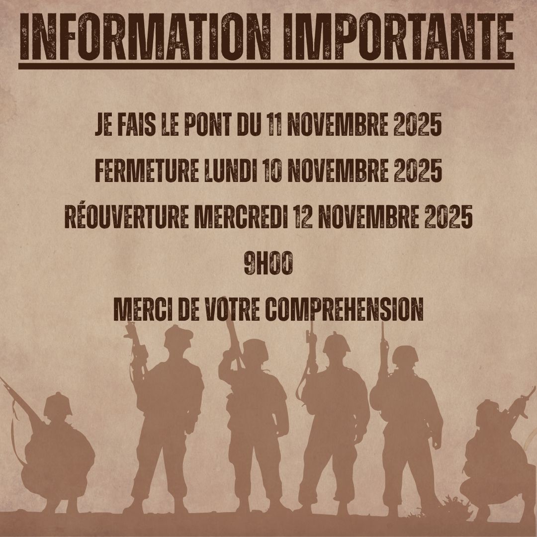 L'atelier sera fermépour les vacances d'étédu Jeudi 25 Juillet 2024au Mercredi 31 Juillet 2024