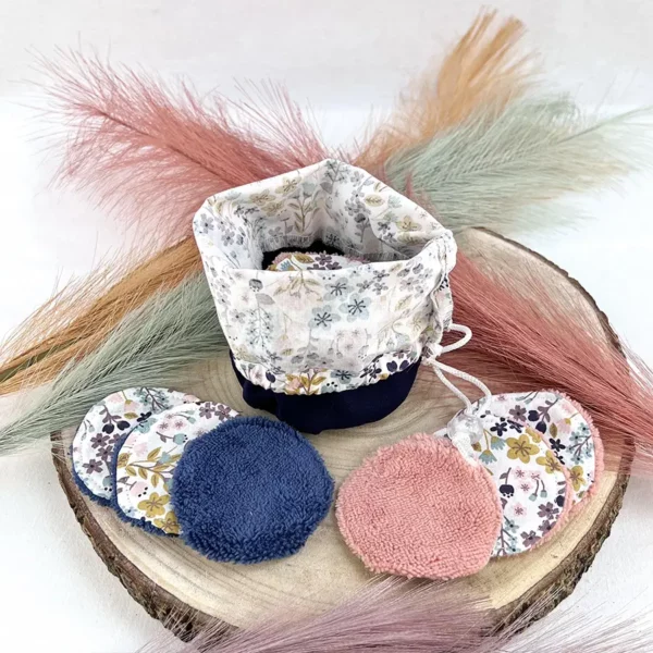 Lingettes rondes marine et sa panière
